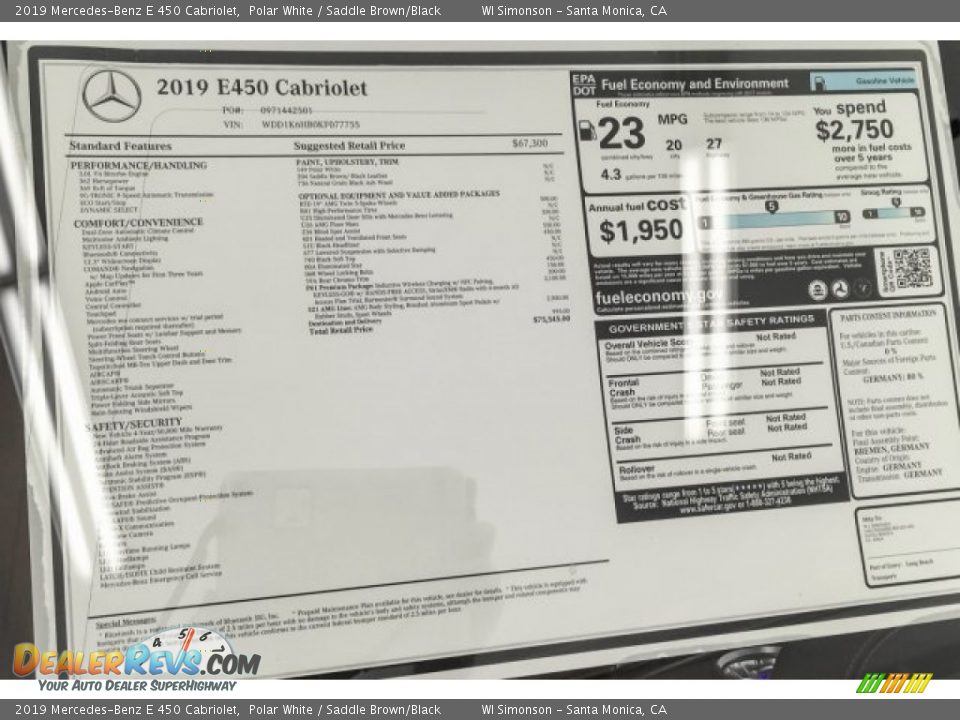 2019 Mercedes-Benz E 450 Cabriolet Polar White / Saddle Brown/Black Photo #10