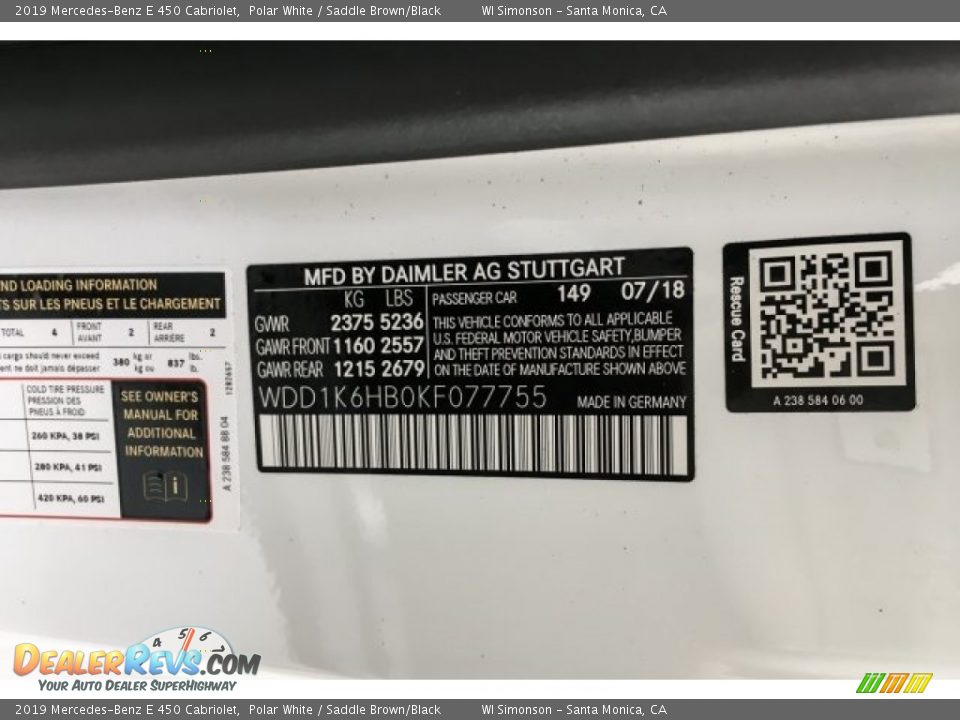 2019 Mercedes-Benz E 450 Cabriolet Polar White / Saddle Brown/Black Photo #11