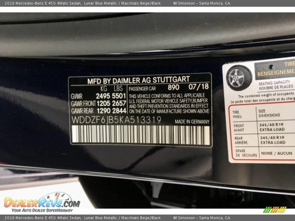 2019 Mercedes-Benz E 450 4Matic Sedan Lunar Blue Metallic / Macchiato Beige/Black Photo #11