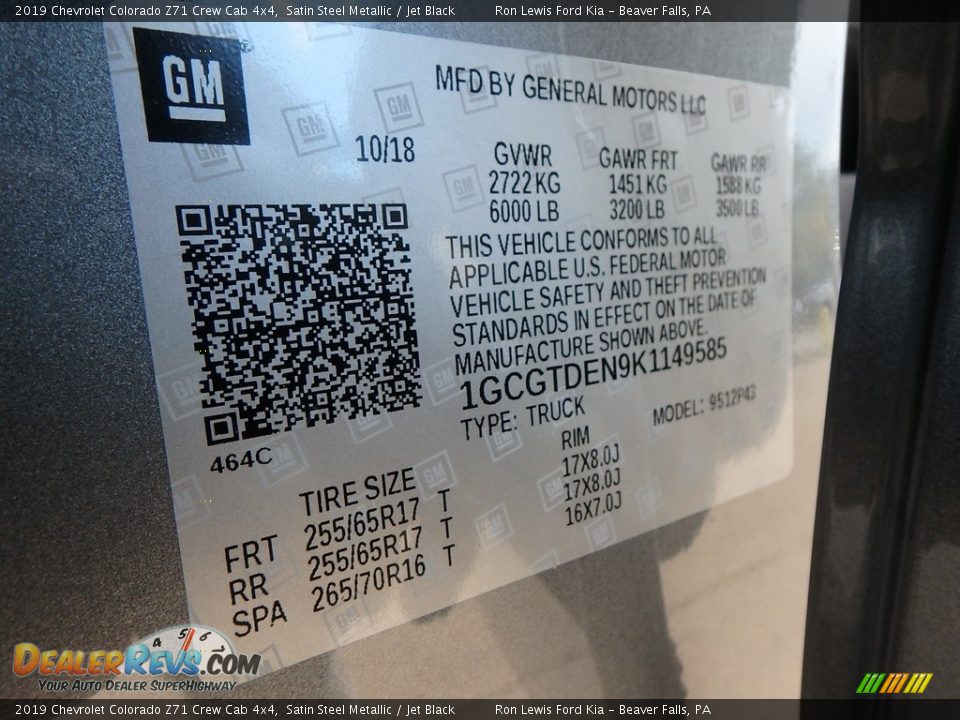 2019 Chevrolet Colorado Z71 Crew Cab 4x4 Satin Steel Metallic / Jet Black Photo #15