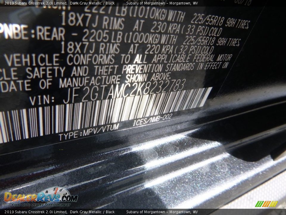 2019 Subaru Crosstrek 2.0i Limited Dark Gray Metallic / Black Photo #15