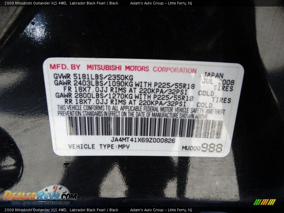2009 Mitsubishi Outlander XLS 4WD Labrador Black Pearl / Black Photo #7