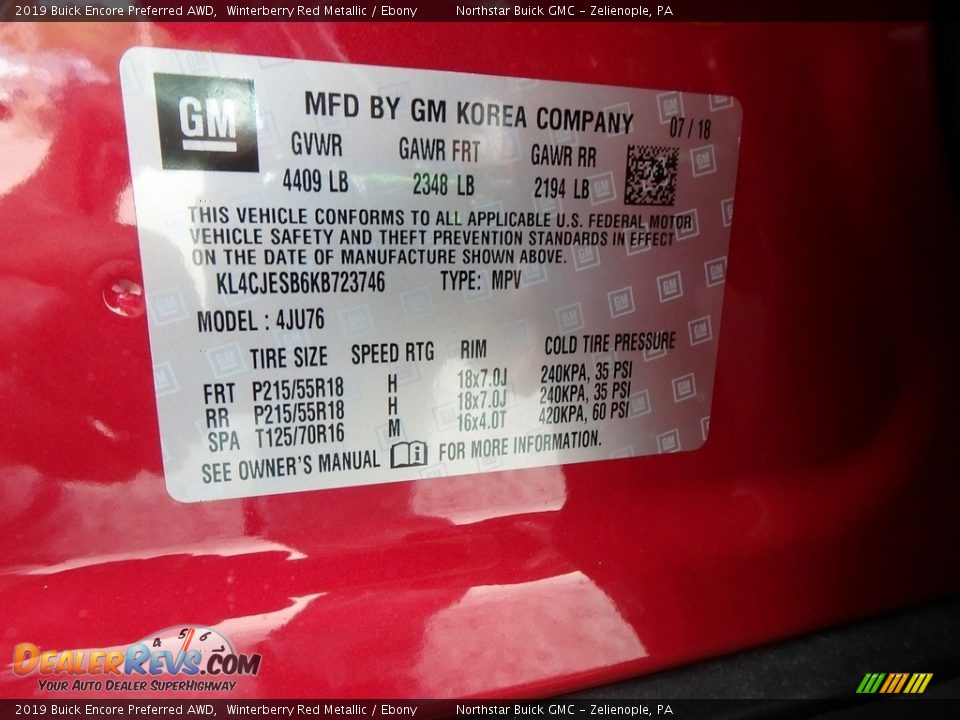 2019 Buick Encore Preferred AWD Winterberry Red Metallic / Ebony Photo #16