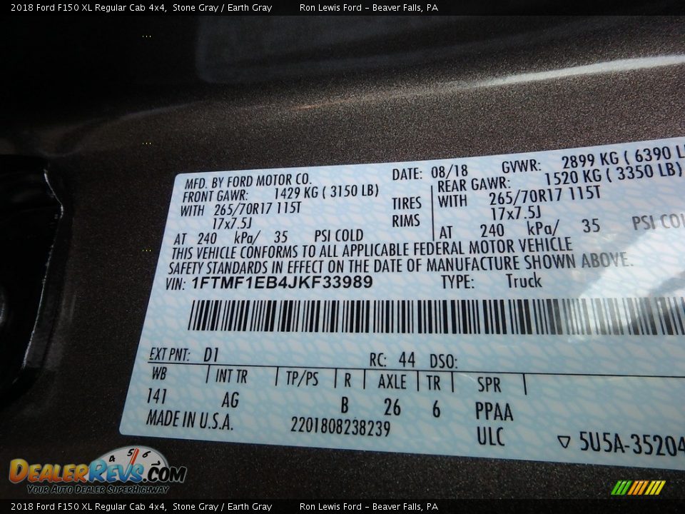2018 Ford F150 XL Regular Cab 4x4 Stone Gray / Earth Gray Photo #16