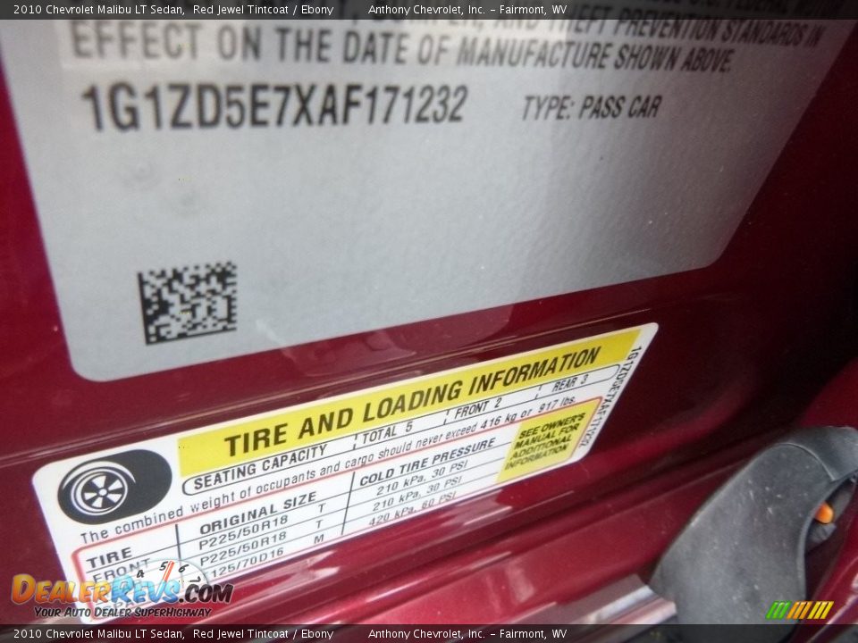 2010 Chevrolet Malibu LT Sedan Red Jewel Tintcoat / Ebony Photo #15