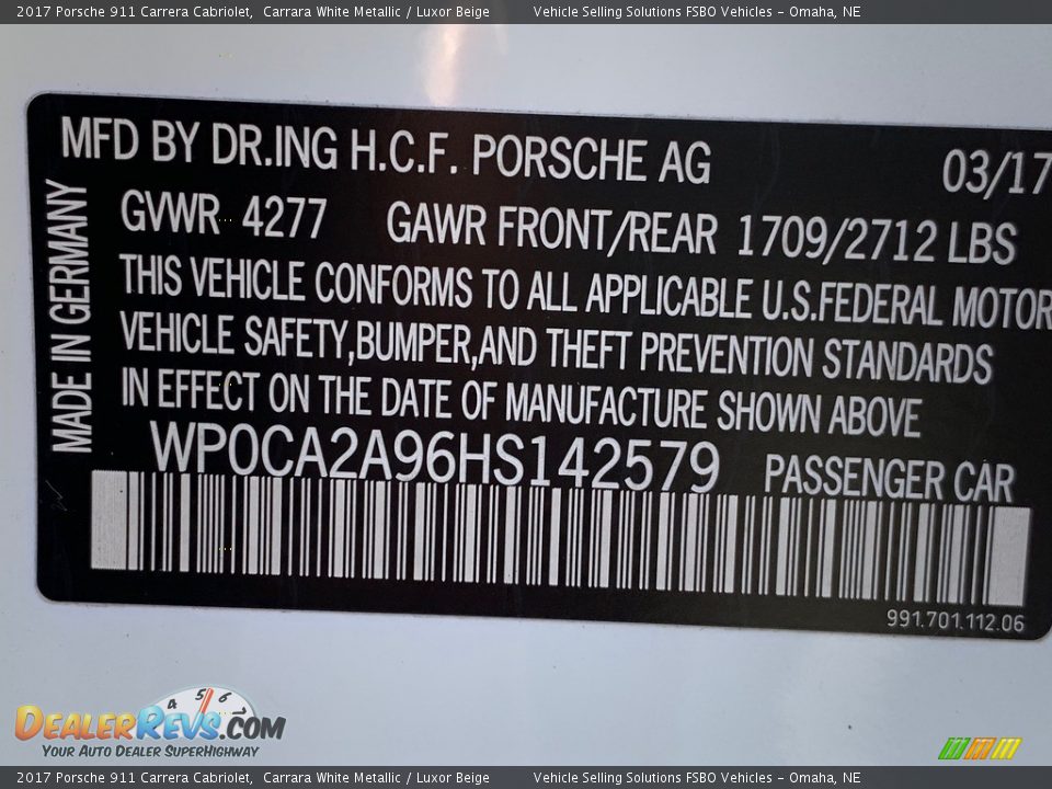 2017 Porsche 911 Carrera Cabriolet Carrara White Metallic / Luxor Beige Photo #25