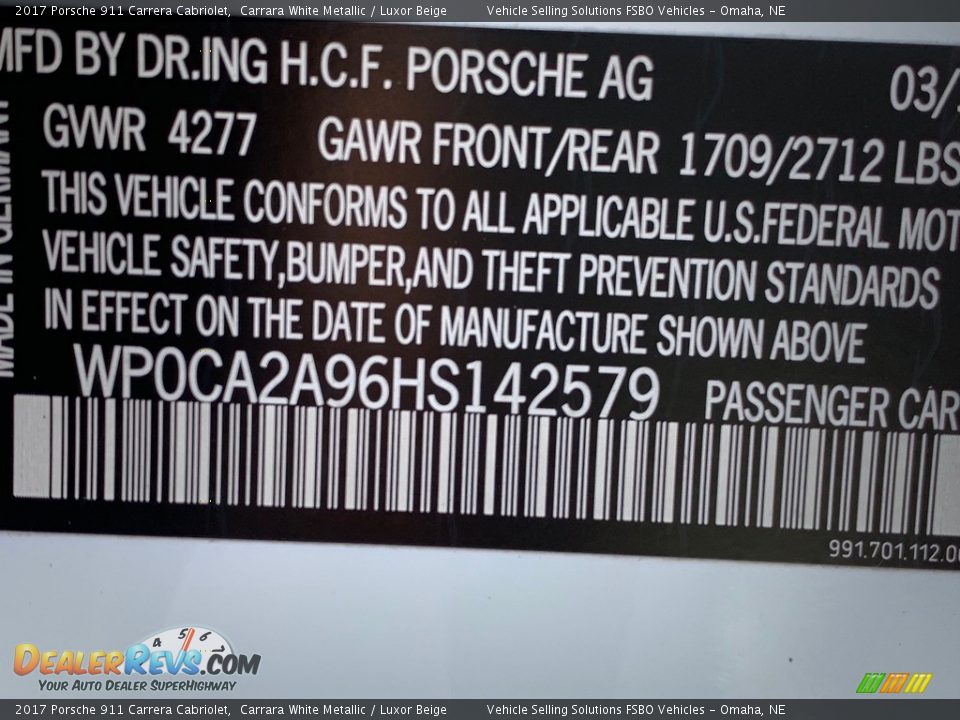 2017 Porsche 911 Carrera Cabriolet Carrara White Metallic / Luxor Beige Photo #26