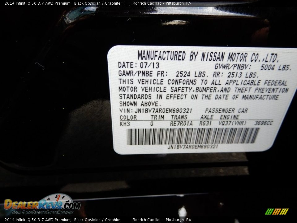 2014 Infiniti Q 50 3.7 AWD Premium Black Obsidian / Graphite Photo #16