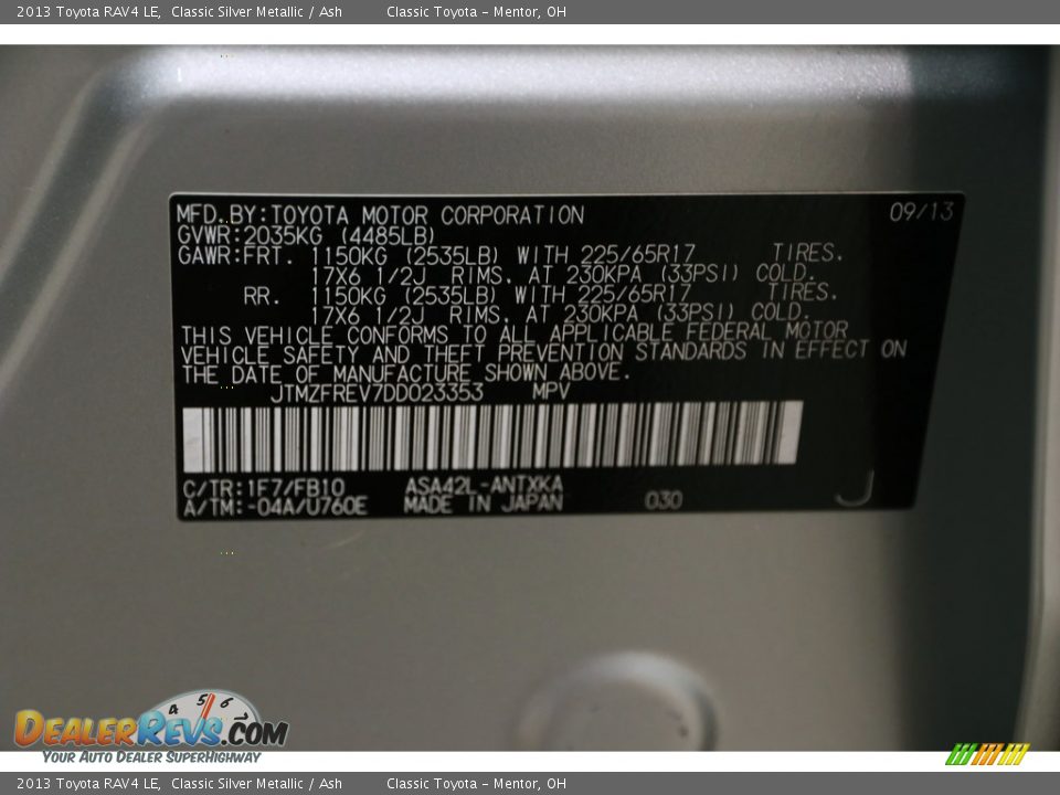 2013 Toyota RAV4 LE Classic Silver Metallic / Ash Photo #20