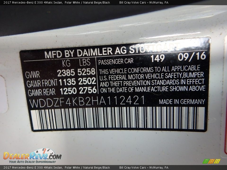 2017 Mercedes-Benz E 300 4Matic Sedan Polar White / Natural Beige/Black Photo #22