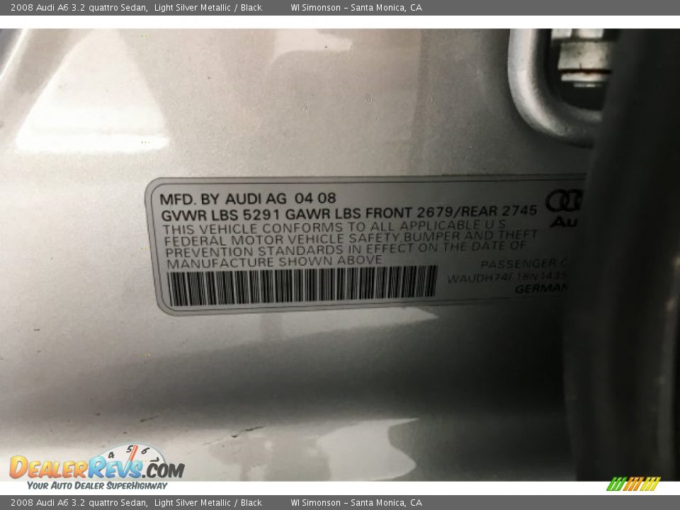 2008 Audi A6 3.2 quattro Sedan Light Silver Metallic / Black Photo #25