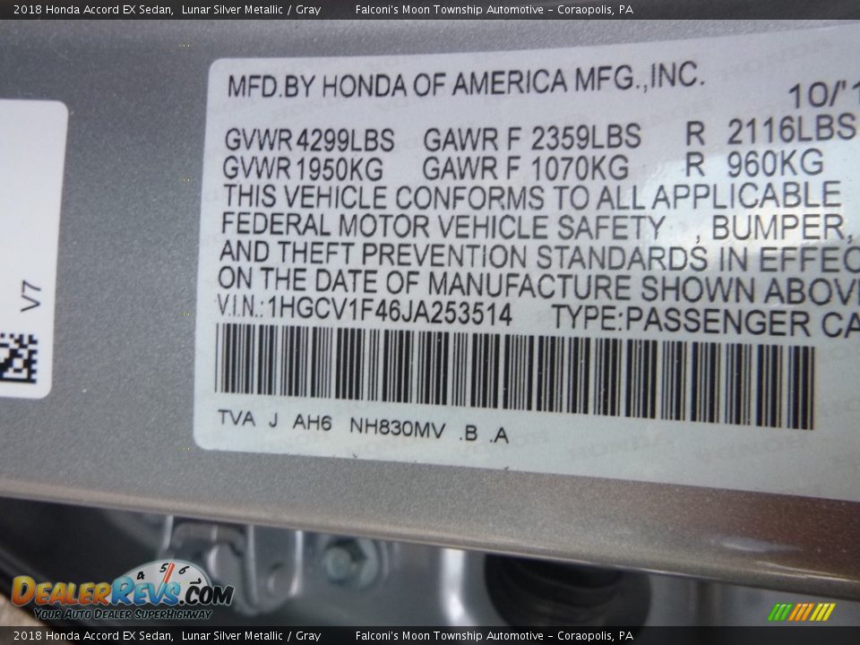 2018 Honda Accord EX Sedan Lunar Silver Metallic / Gray Photo #11