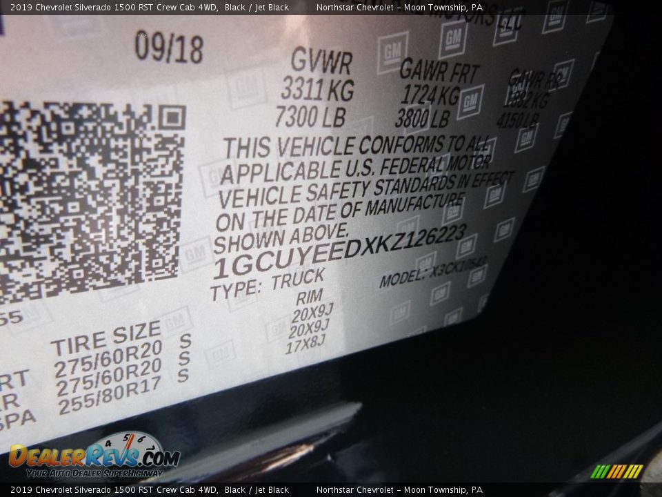 2019 Chevrolet Silverado 1500 RST Crew Cab 4WD Black / Jet Black Photo #15