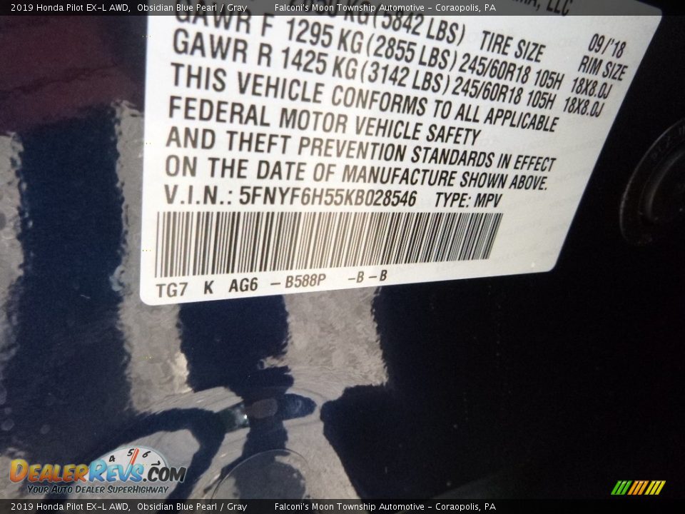 2019 Honda Pilot EX-L AWD Obsidian Blue Pearl / Gray Photo #12