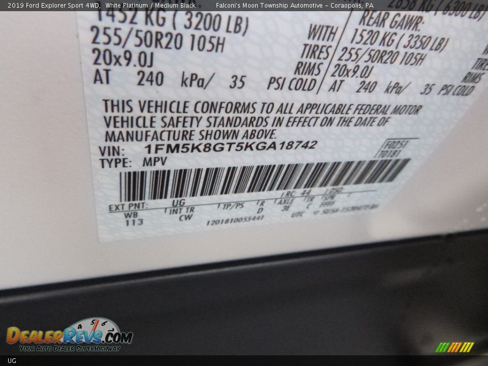 Ford Color Code UG White Platinum