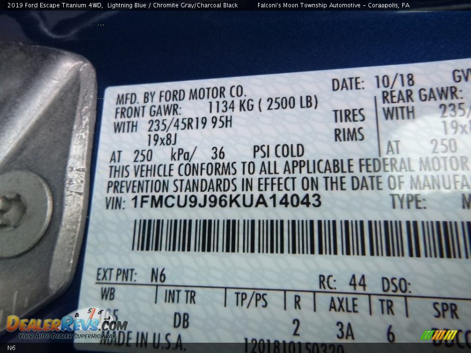 Ford Color Code N6 Lightning Blue