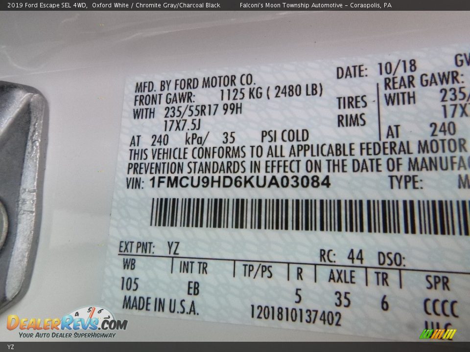 Ford Color Code YZ Oxford White