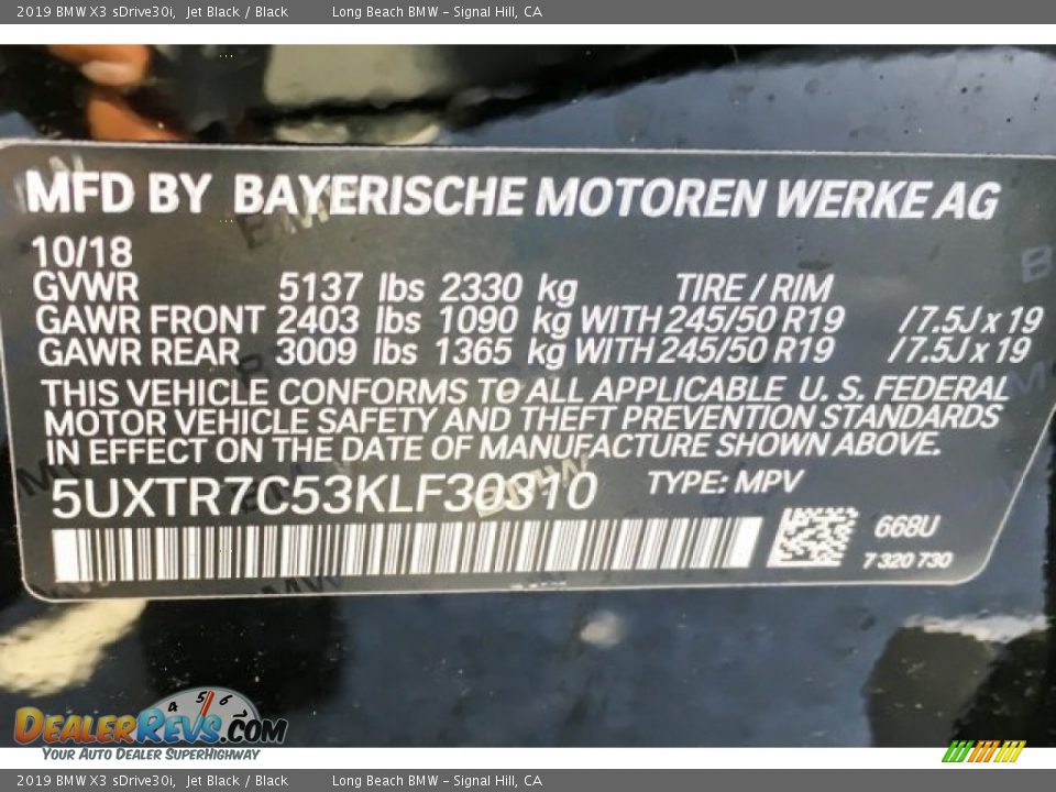 2019 BMW X3 sDrive30i Jet Black / Black Photo #11