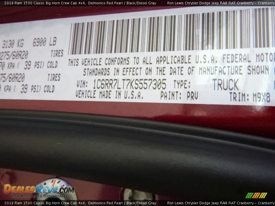 2019 Ram 1500 Classic Big Horn Crew Cab 4x4 Delmonico Red Pearl / Black/Diesel Gray Photo #14