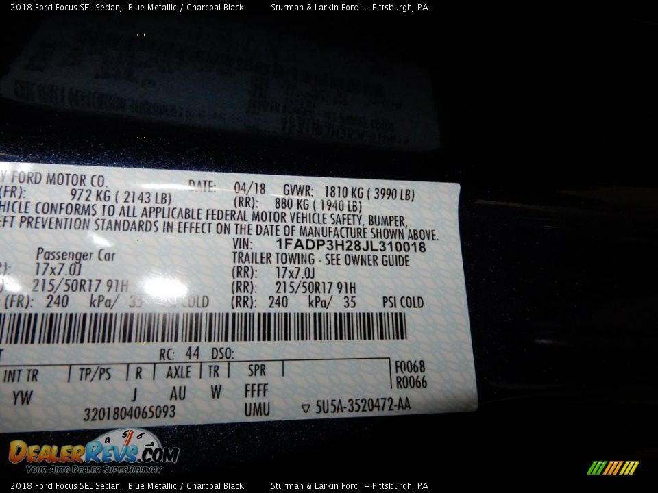2018 Ford Focus SEL Sedan Blue Metallic / Charcoal Black Photo #11