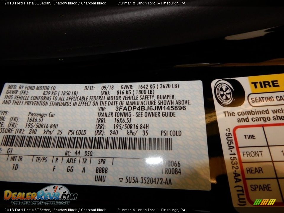 2018 Ford Fiesta SE Sedan Shadow Black / Charcoal Black Photo #11