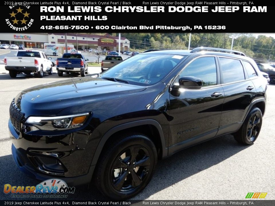 2019 Jeep Cherokee Latitude Plus 4x4 Diamond Black Crystal Pearl / Black Photo #1