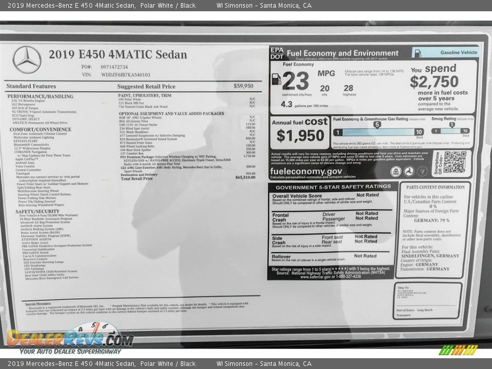 2019 Mercedes-Benz E 450 4Matic Sedan Polar White / Black Photo #10