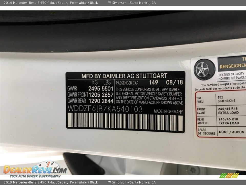 2019 Mercedes-Benz E 450 4Matic Sedan Polar White / Black Photo #11