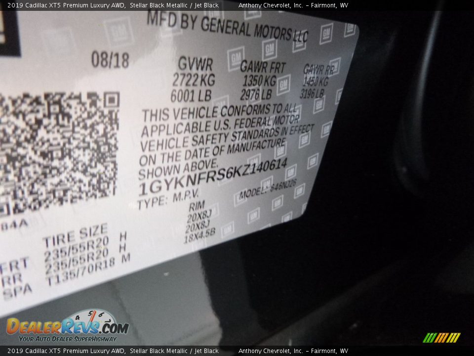 2019 Cadillac XT5 Premium Luxury AWD Stellar Black Metallic / Jet Black Photo #15