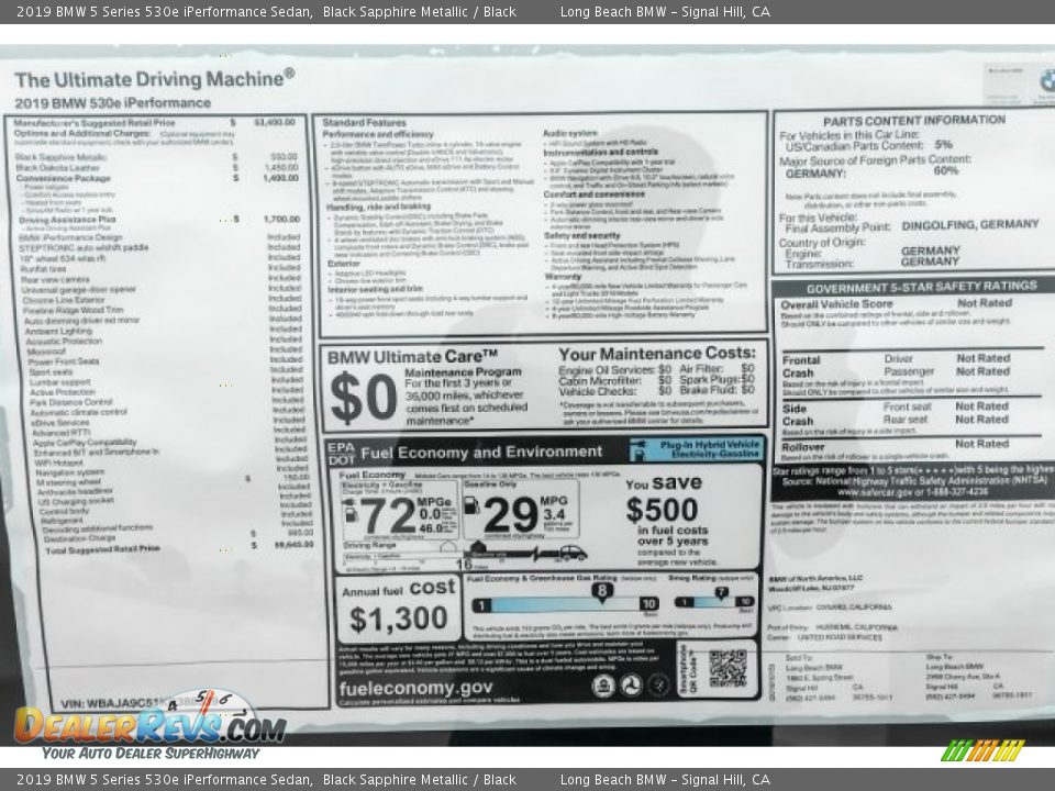 2019 BMW 5 Series 530e iPerformance Sedan Black Sapphire Metallic / Black Photo #10