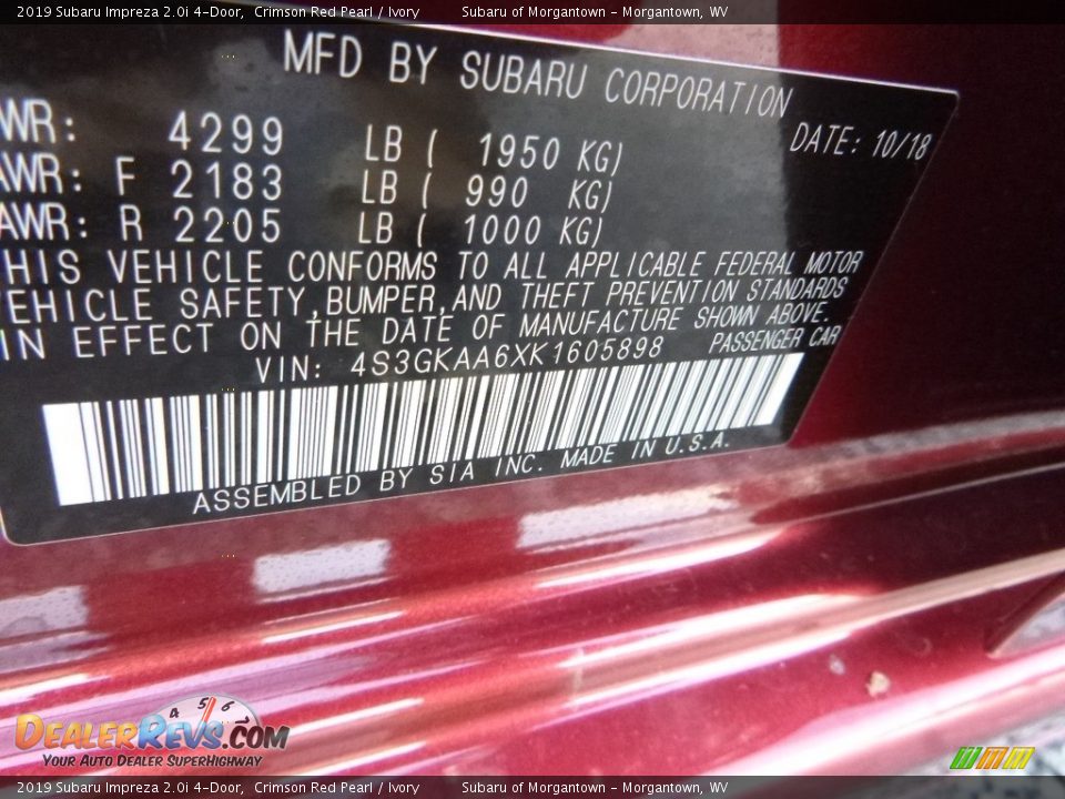 2019 Subaru Impreza 2.0i 4-Door Crimson Red Pearl / Ivory Photo #17