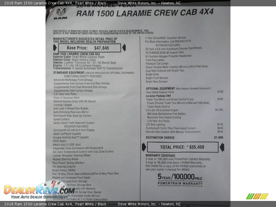 2018 Ram 1500 Laramie Crew Cab 4x4 Pearl White / Black Photo #34