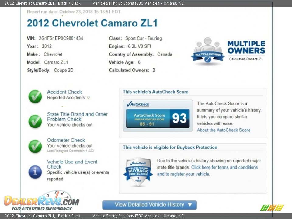 Dealer Info of 2012 Chevrolet Camaro ZL1 Photo #2