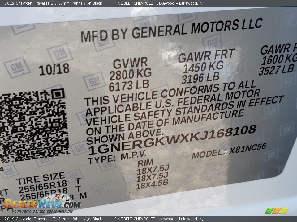 2019 Chevrolet Traverse LT Summit White / Jet Black Photo #9