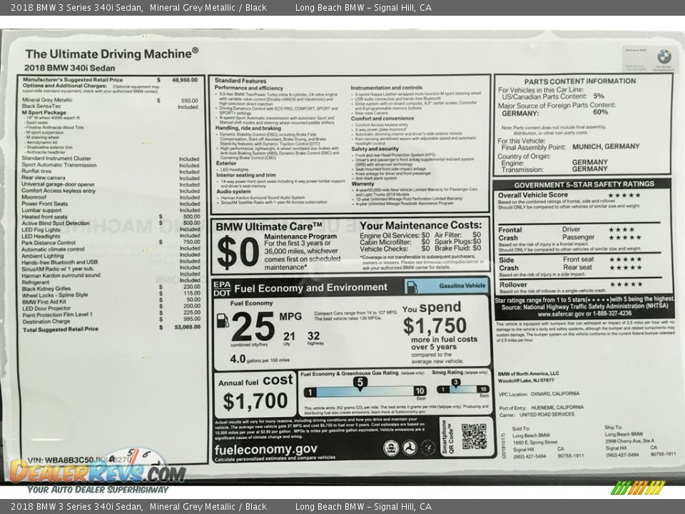 2018 BMW 3 Series 340i Sedan Mineral Grey Metallic / Black Photo #10