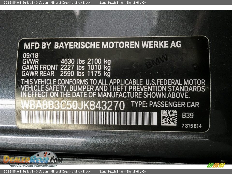 2018 BMW 3 Series 340i Sedan Mineral Grey Metallic / Black Photo #11