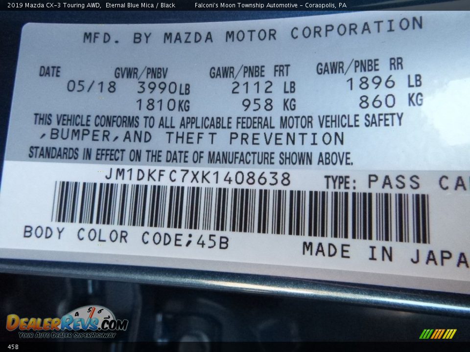Mazda Color Code 45B Eternal Blue Mica