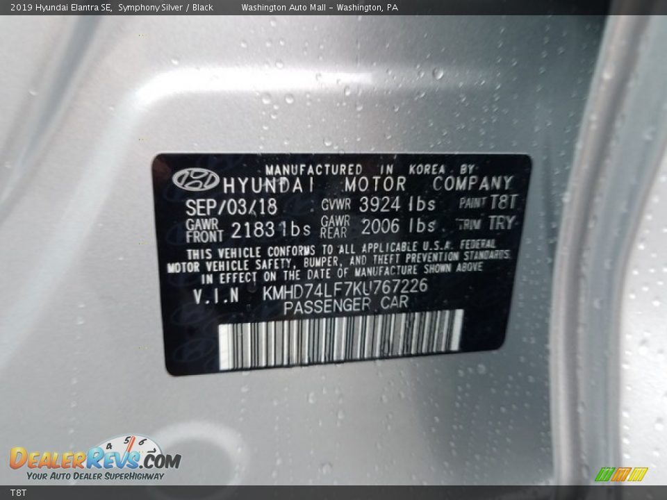 Hyundai Color Code T8T Symphony Silver
