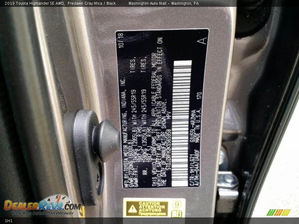 Toyota Color Code 1H1 Predawn Gray Mica