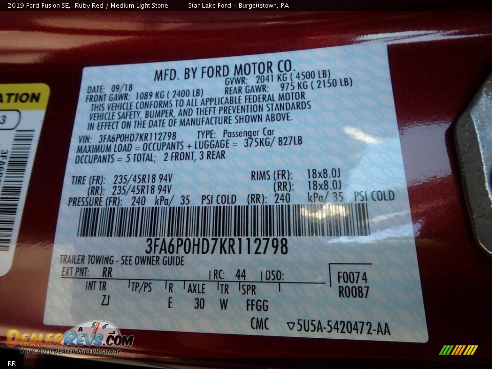 Ford Color Code RR Ruby Red