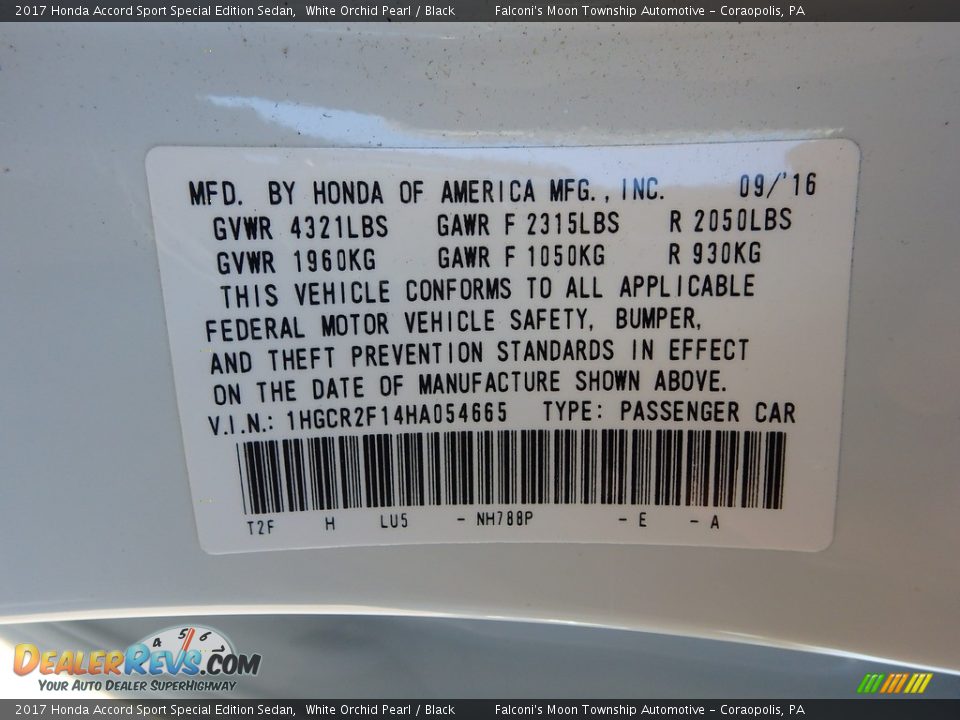 2017 Honda Accord Sport Special Edition Sedan White Orchid Pearl / Black Photo #23