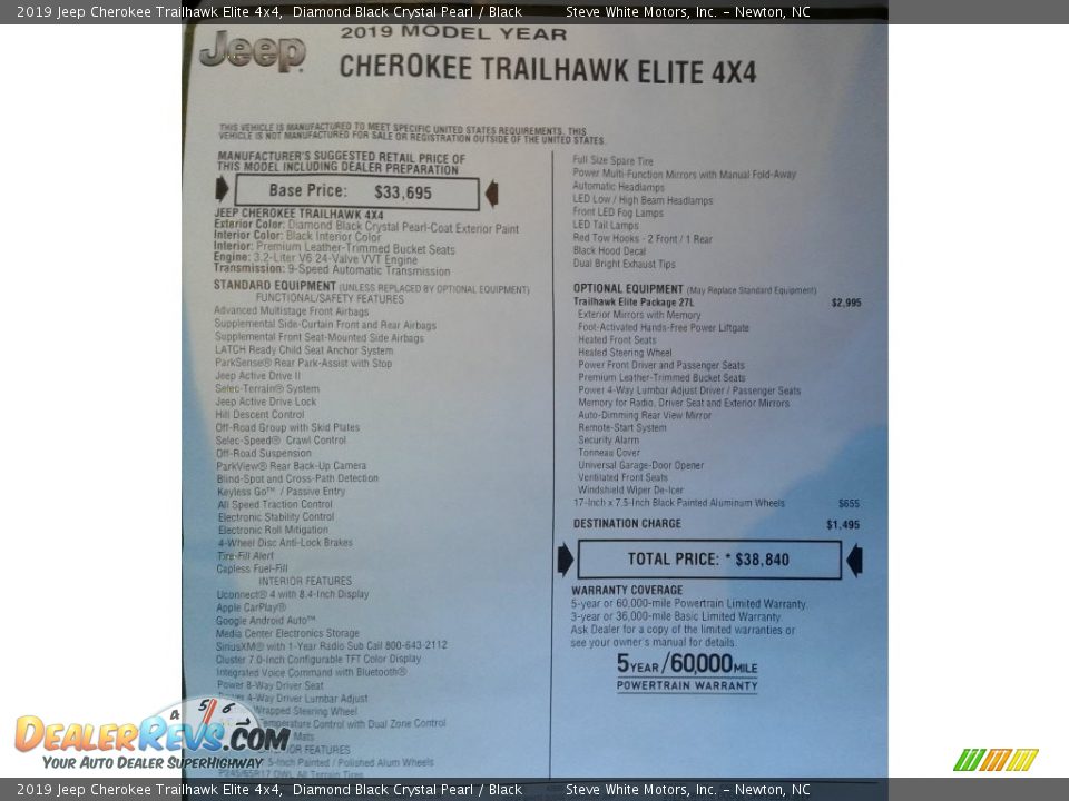 2019 Jeep Cherokee Trailhawk Elite 4x4 Diamond Black Crystal Pearl / Black Photo #33