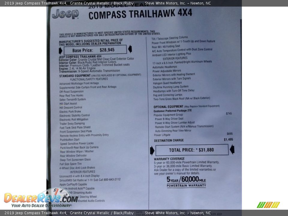 2019 Jeep Compass Trailhawk 4x4 Granite Crystal Metallic / Black/Ruby Photo #33