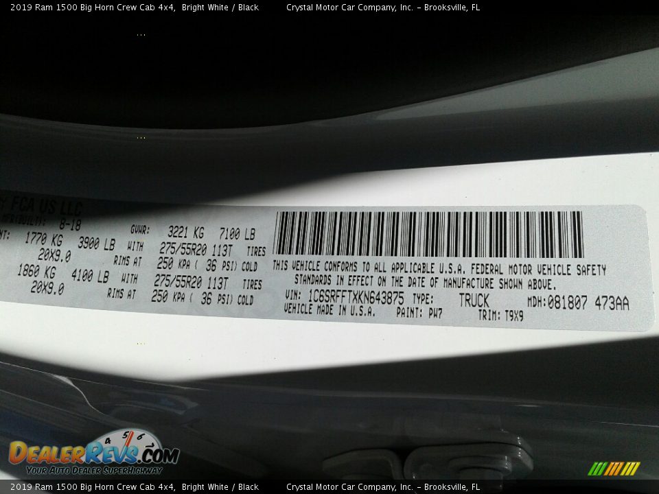 2019 Ram 1500 Big Horn Crew Cab 4x4 Bright White / Black Photo #21
