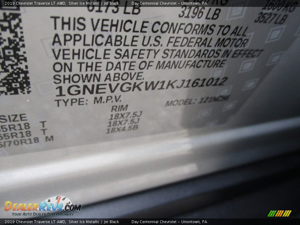 2019 Chevrolet Traverse LT AWD Silver Ice Metallic / Jet Black Photo #19