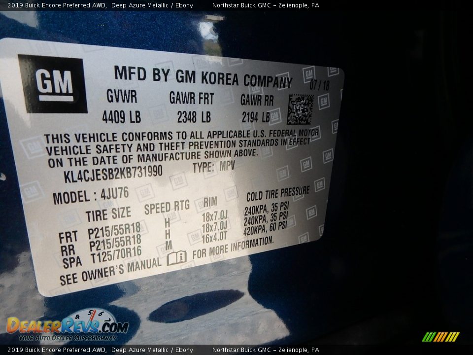2019 Buick Encore Preferred AWD Deep Azure Metallic / Ebony Photo #16