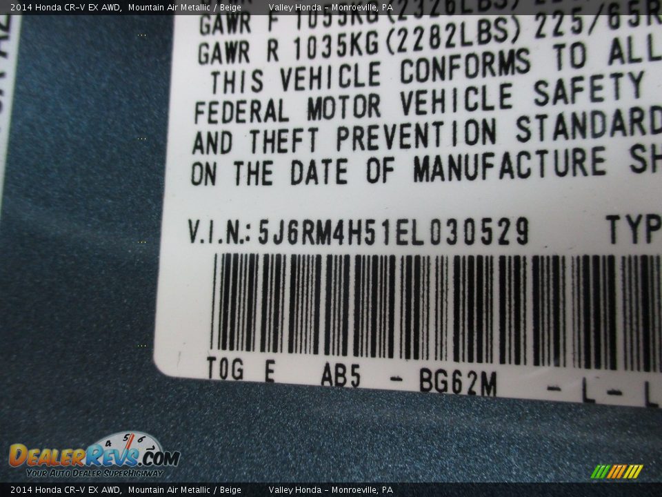 2014 Honda CR-V EX AWD Mountain Air Metallic / Beige Photo #19