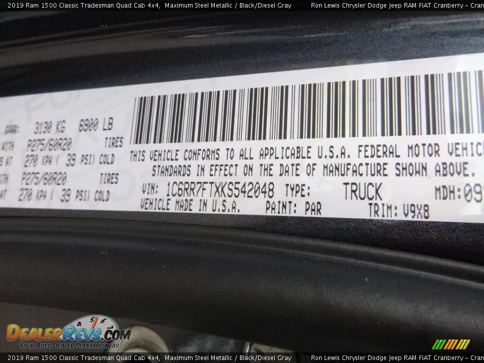 2019 Ram 1500 Classic Tradesman Quad Cab 4x4 Maximum Steel Metallic / Black/Diesel Gray Photo #14
