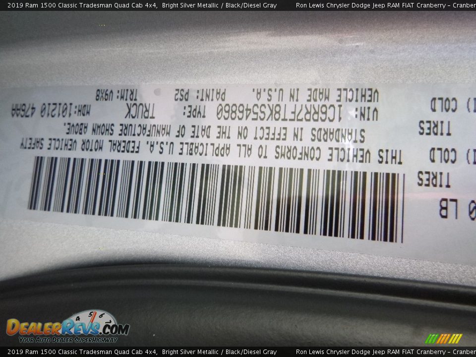 2019 Ram 1500 Classic Tradesman Quad Cab 4x4 Bright Silver Metallic / Black/Diesel Gray Photo #15