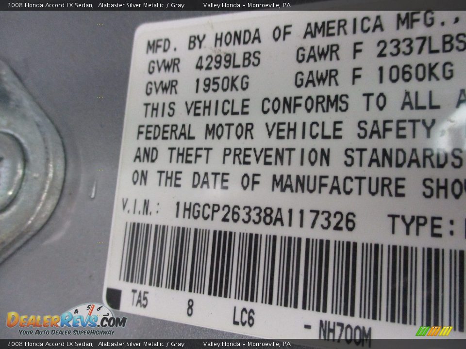 2008 Honda Accord LX Sedan Alabaster Silver Metallic / Gray Photo #19